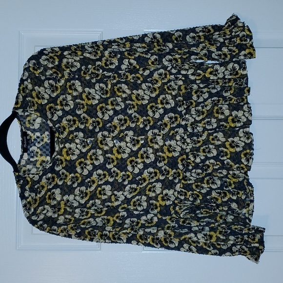 MADEWELL Drawstring Ruffle-Hem Top in Viola Floral Size Small - Picture 1 of 6